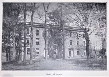 Stone hall, trees, DLI, Franklin Central School